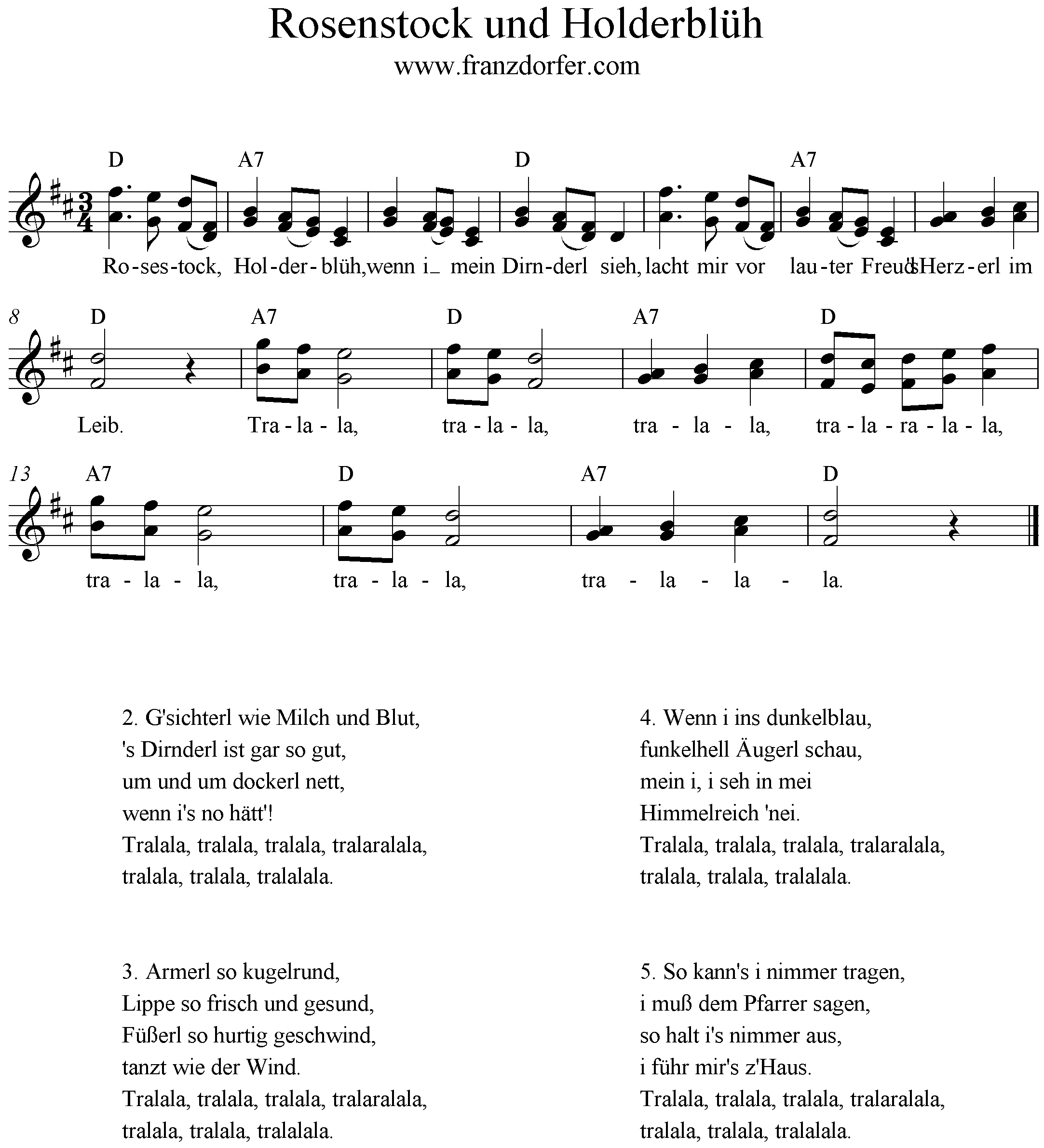 Noten Rosenstock und Holderblüh, Duo, D-Dur